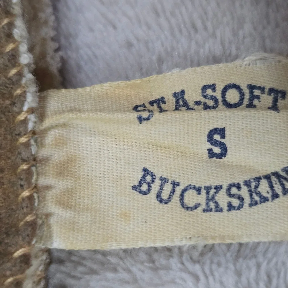 Vintage Womens Size S Sta-Soft Buckskin Gloves Taupe Suede Sherpa Lined